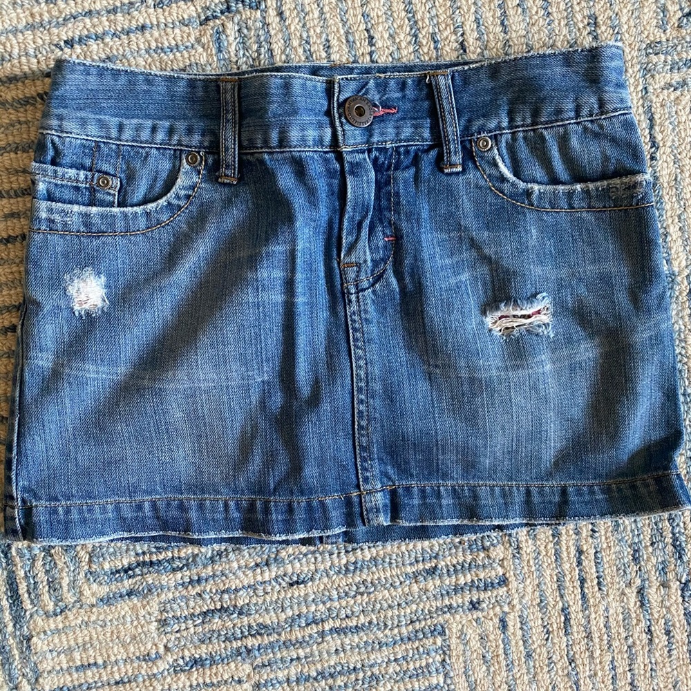 Slightly distressed denim skirt